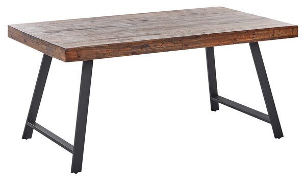 Jedálenský stôl tmavohnedý borovicové drevo MDF 160 x 90 cm stabilné čierne kovové nohy jedáleň obývacia izba industriálny štýl