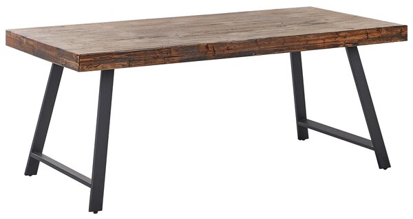 Jedálenský stôl tmavohnedý borovicové drevo MDF 180 x 90 cm stabilné čierne kovové nohy jedáleň obývacia izba industriálny štýl