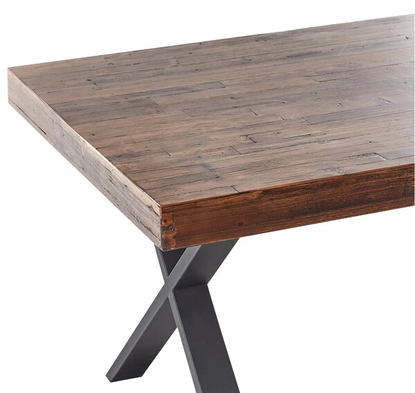 Jedálenský stôl tmavohnedý borovicové drevo MDF 180 x 90 cm čierne kovové nohy jedáleň obývacia izba industriálny štýl
