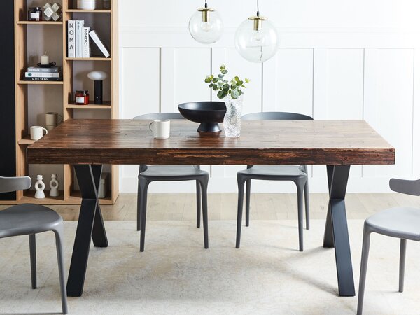 Jedálenský stôl tmavohnedý borovicové drevo MDF 180 x 90 cm čierne kovové nohy jedáleň obývacia izba industriálny štýl
