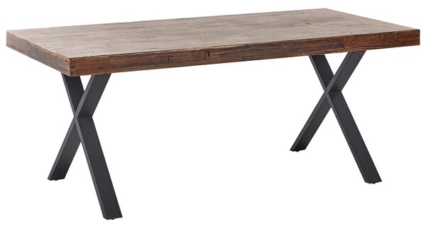 Jedálenský stôl tmavohnedý borovicové drevo MDF 180 x 90 cm čierne kovové nohy jedáleň obývacia izba industriálny štýl