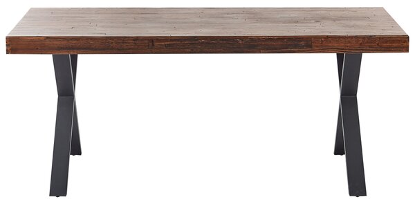 Jedálenský stôl tmavohnedý borovicové drevo MDF 180 x 90 cm čierne kovové nohy jedáleň obývacia izba industriálny štýl