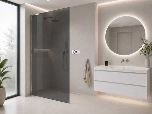 CERANO - Sprchová zástena Walk-in Onyx L-ľavá vzpera - 8 mm - chróm, grafitové sklo - 40x200 cm