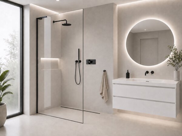 CERANO - Sprchová zástena Walk-in Onyx L-ľavá vzpera - 8 mm - čierna matná, transparentné sklo - 40x200 cm