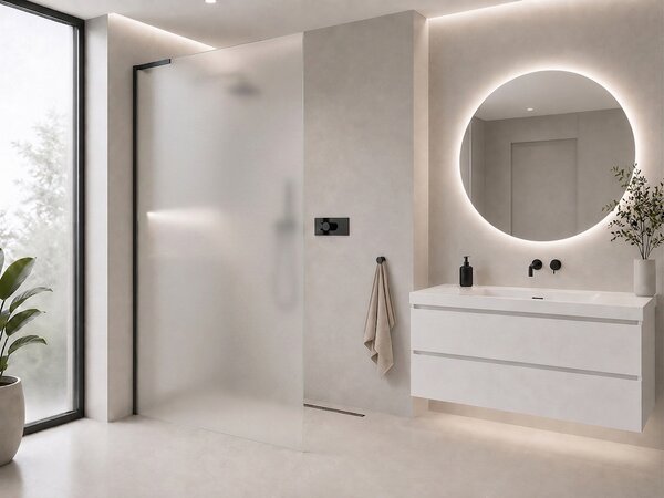 CERANO - Sprchová zástena Walk-in Onyx L-ľavá vzpera - 8 mm - čierna matná, mliečne sklo - 30x200 cm