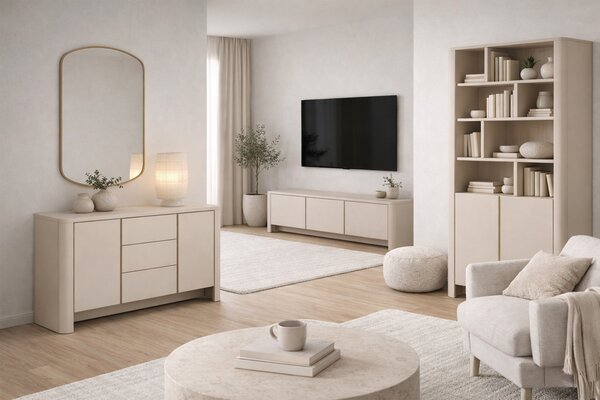 TV stolík Sorrenti 168 cm - kašmírová / zlatá