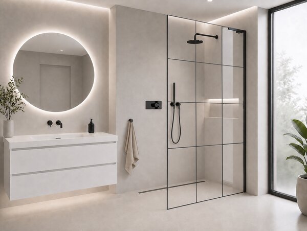 CERANO - Sprchová zástena Walk-in Onyx L-pravá vzpera - 8 mm - čierna matná, industriálne sklo - 90x200 cm
