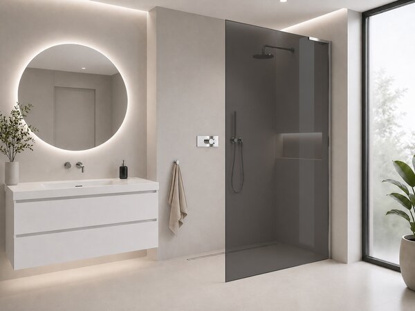 CERANO - Sprchová zástena Walk-in Onyx L-pravá vzpera - 8 mm - chróm, grafitové sklo - 40x200 cm