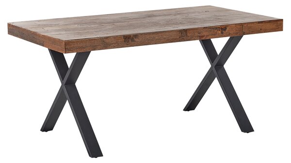 Jedálenský stôl tmavohnedý borovicové drevo MDF 160 x 90 cm čierne kovové nohy jedáleň obývacia izba industriálny štýl