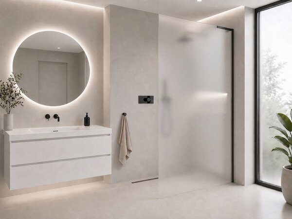 CERANO - Sprchová zástena Walk-in Onyx L-pravá vzpera - 8 mm - čierna matná, mliečne sklo - 30x200 cm