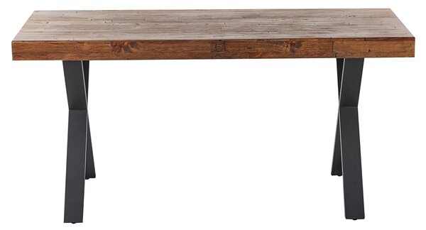 Jedálenský stôl tmavohnedý borovicové drevo MDF 160 x 90 cm čierne kovové nohy jedáleň obývacia izba industriálny štýl