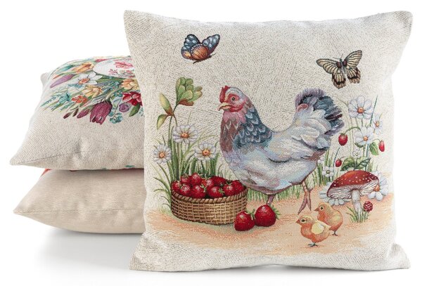 GOBELÍNOVÁ DEKORAČNÁ OBLIEČKA NA VANKÚŠ FOWL1 45X45 CM VZOROVANÁ