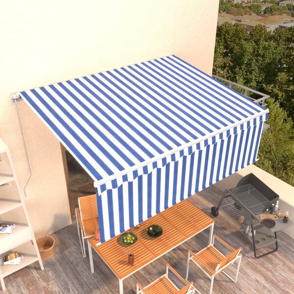 Maison Exclusive – Manuálna markíza, 4 x 3 m, modro-biela, 100% polyester