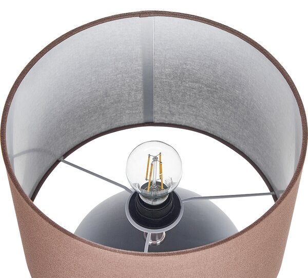 Stolná lampa sivá keramický okrúhly podstavec ľanové tienidlo v tvare bubna minimalistický dizajn