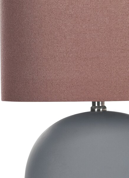Stolná lampa sivá keramický okrúhly podstavec ľanové tienidlo v tvare bubna minimalistický dizajn