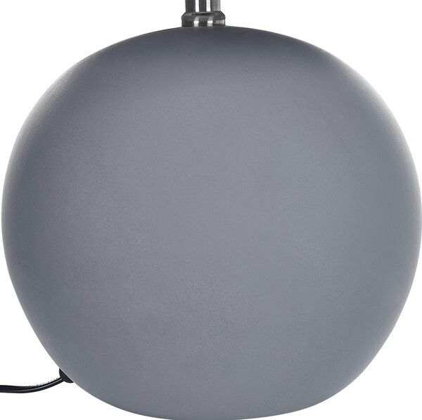 Stolná lampa sivá keramický okrúhly podstavec ľanové tienidlo v tvare bubna minimalistický dizajn