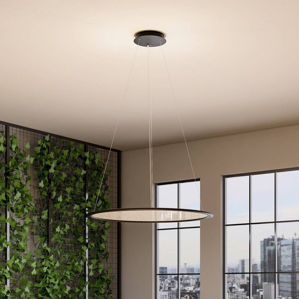 LED závesné svietidlo PANEL, čierne, Ø 63 cm, kov, stmievateľné 50 W, Čierna, Pracovňa / Kancelária, Hliník, Moderný, Závesné svietidlo