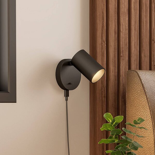 Deko-Light Nástenné bodové svietidlo CAN TILT, čierne, Ø 10 cm, kovový spínač USB, Čierna, Obývacia izba / jedáleň, Hliník, Nástenné bodové svietidlo