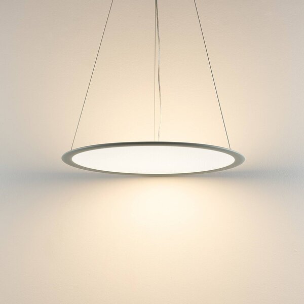 LED závesné svietidlo PANEL, sivé, Ø 63 cm, kov, stmievateľné, 50 W, Hliník / sivá / zinok, Pracovňa / Kancelária, Hliník, Moderný, Závesné svietidlo