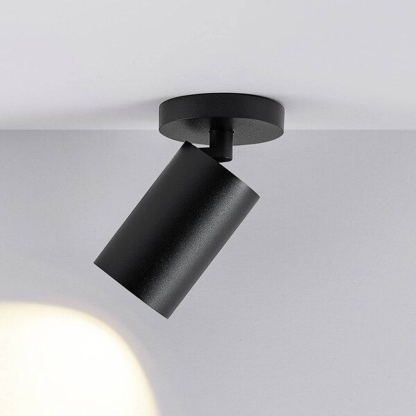 Deko-Light Stropné bodové svetlá CAN TILT, čierne, Ø 8 cm, 1-pl. kovové GU10, Čierna, Obývacia izba / jedáleň, Hliník, Stropné svetlo polkruhové s priestorom