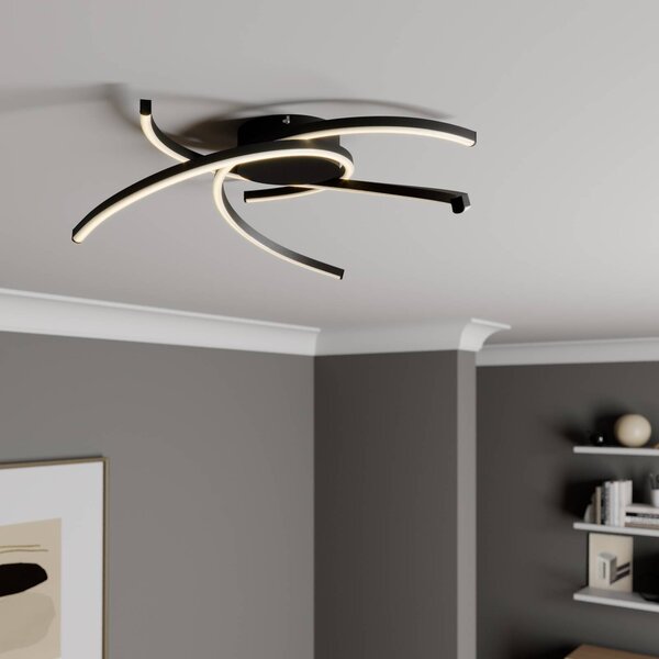 Lindby Katris stropné LED svietidlo 58 cm, čierne, Čierna, Obývacia izba / jedáleň, Hliník, Moderný