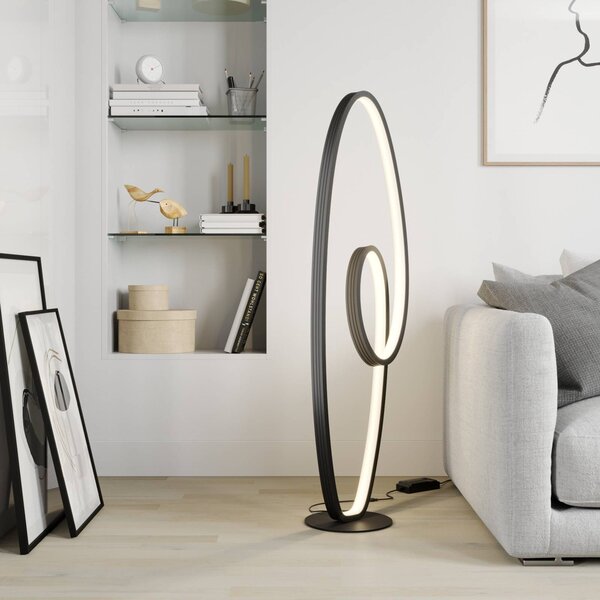 Stojacia lampa Lucande LED Bronwyn, 122 cm, antracit, hliník, Čierna, Obývacia izba / jedáleň, Hliník, Moderný
