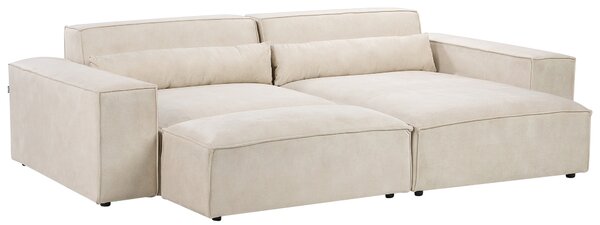 2-miestna modulárna rohová pohovka s taburetom béžová ľavostranná zamatové čalúnenie nohy zo syntetiky minimalistický moderný štýl