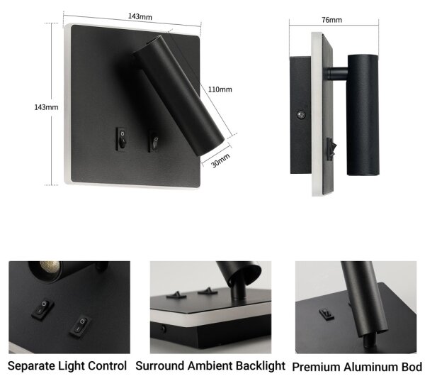 BRILAGI - LED Nástenné bodové svietidlo ZAYA DOUBLE LED/8W/230V + LED/3W čierna