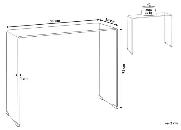 Konzolový stolík čierny priehľadné tvrdené sklo 30 x 90 cm minimalistický obdĺžnikový moderný