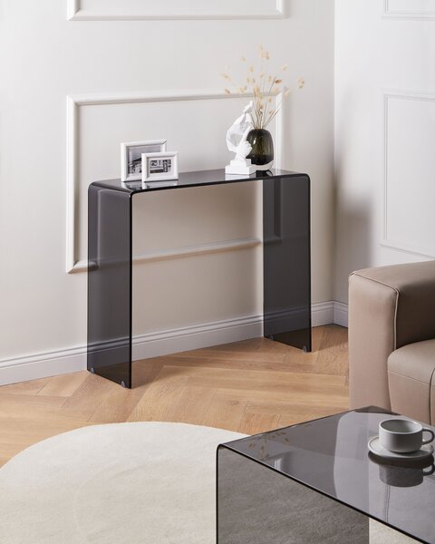 Konzolový stolík čierny priehľadné tvrdené sklo 30 x 90 cm minimalistický obdĺžnikový moderný
