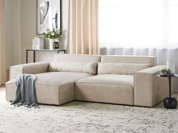 2-miestna modulárna rohová pohovka pravostranná béžová zamatové čalúnenie nohy zo syntetického materiálu minimalistický moderný štýl