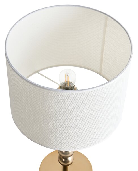 Stolná lampa mosadzná železný podstavec biele tienidlo mid-century modern štýl obývacia izba spálňa