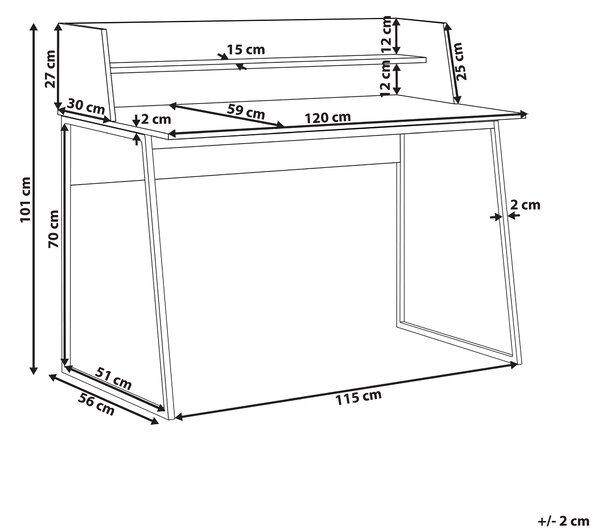 Písací stôl svetlé drevo a čierna MDF doska 120 x 59 cm oceľový rám s policou domáca kancelária