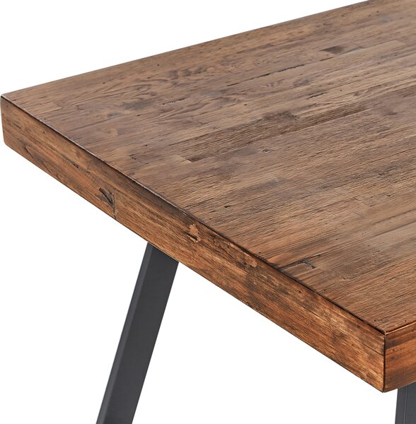 Konferenčný stolík tmavohnedý borovicové drevo MDF 130 x 70 cm stabilné čierne kovové nohy jedáleň obývacia izba industriálny štýl