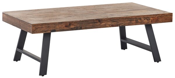 Konferenčný stolík tmavohnedý borovicové drevo MDF 130 x 70 cm stabilné čierne kovové nohy jedáleň obývacia izba industriálny štýl