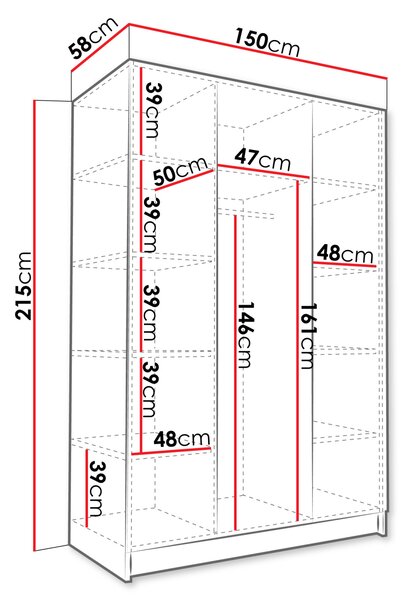 Vysoká šatníková skriňa 150 cm SHEELA 1 - kašmír / čierna
