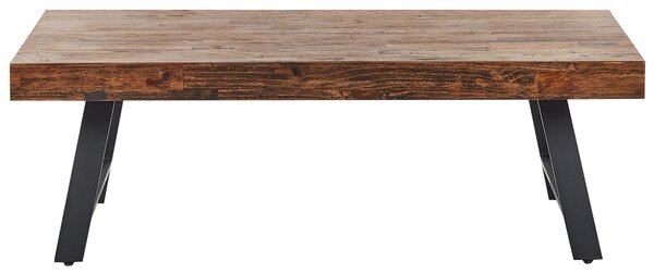 Konferenčný stolík tmavohnedý borovicové drevo MDF 130 x 70 cm stabilné čierne kovové nohy jedáleň obývacia izba industriálny štýl
