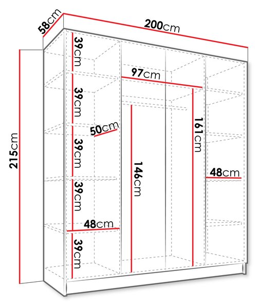 Veľká šatníková skriňa 200 cm TOSIA 1 - kašmír / čierna