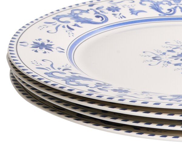 12-dielna sada jedálenského riadu biela modrá porcelán s abstraktným vzorom glazúrovaný povrch servis pre 4 osoby kuchyňa jedáleň