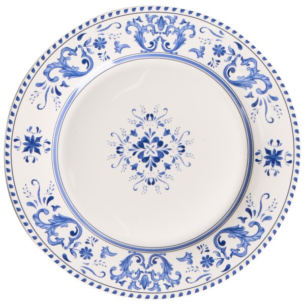 12-dielna sada jedálenského riadu biela modrá porcelán s abstraktným vzorom glazúrovaný povrch servis pre 4 osoby kuchyňa jedáleň