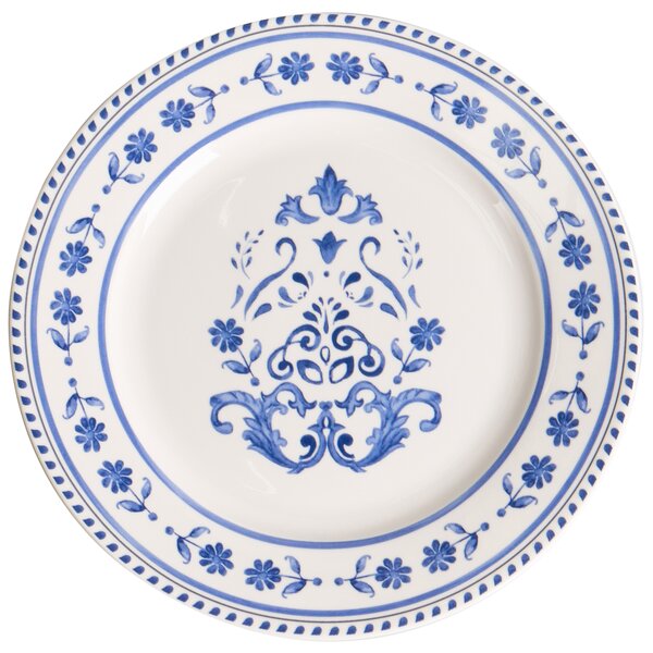 12-dielna sada jedálenského riadu biela modrá porcelán s abstraktným vzorom glazúrovaný povrch servis pre 4 osoby kuchyňa jedáleň