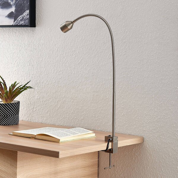 Lindby LED svietidlo Hanilo, výška 80 cm, nikel, kov, Hliník / sivá / zinok, Pracovňa / Kancelária, Hliník, Moderný, Lampa s klipom/do zásuvky