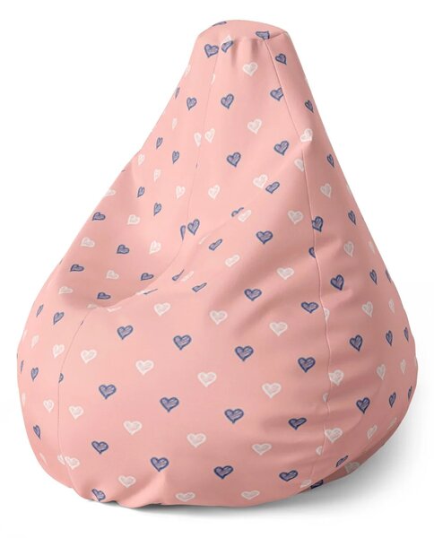 Sablio Sedací vak Pear Srdiečka na ružovej - 70 x 95 x 15 cm