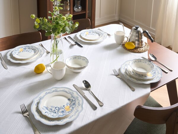 12-dielna sada jedálenského riadu biela modrá porcelán so stredomorským vzorom glazúrovaný povrch servis pre 4 osoby kuchyňa jedáleň