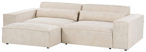 2-miestna modulárna pohovka s taburetom béžová zamatové čalúnenie nohy zo syntetického materiálu minimalistický moderný štýl