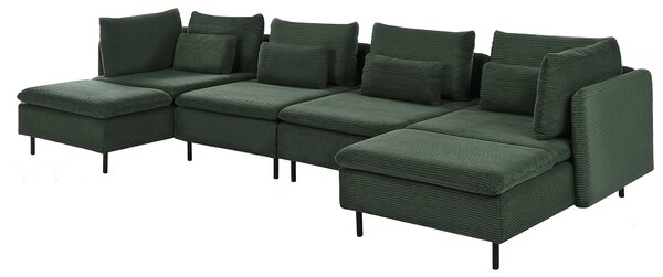 Modulárna 4-miestna rohová pohovka zelená menčestrová v tvare písmena U moderný štýl obývacia izba