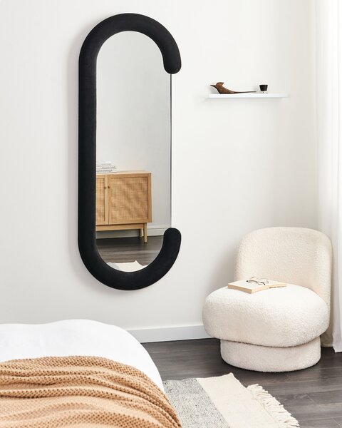 Nástenné zrkadlo čierne MDF zamatový rám sklo 54 x 158 cm oválny tvar závesné na stenu moderný štýl