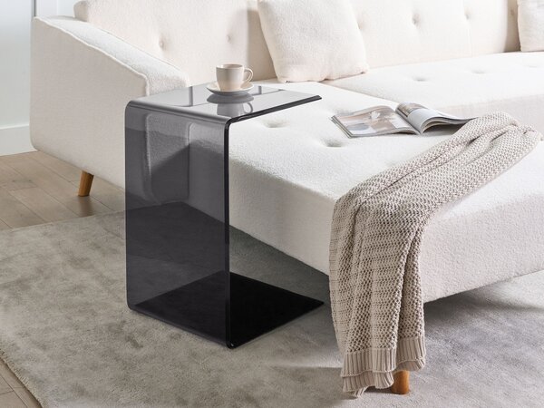 Odkladací stolík čierny priehľadný bezpečnostné sklo 40 x 61 cm obdĺžnikový tvar konzolový moderný glamour štýl obývačka