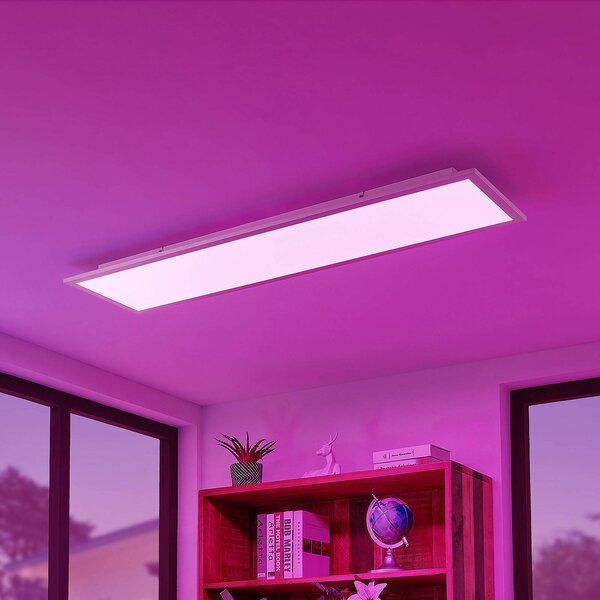 Lindby Smart LED stropný panel Kjetil 120 x 30 cm Tuya RGB, Hliník / sivá / zinok, Pracovňa / Kancelária, Hliník, Moderný, Stropné svetlo
