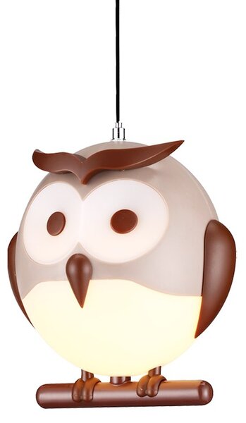 Detské závesné svietidlo Owl, 1x hnedé plastové tienidlo, br